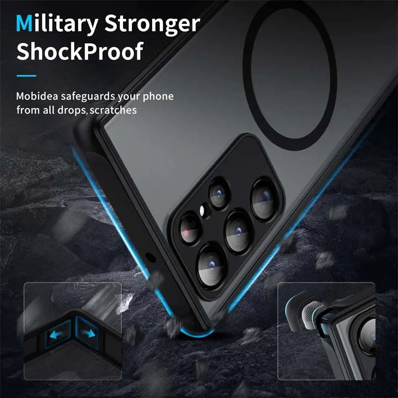 Magnetic Matte Translucent Armor Shockproof Case For Samsung Galaxy S22 S23 S24 S25 Ultra Plus S20 S21 FE Magsafe Charge Cases
