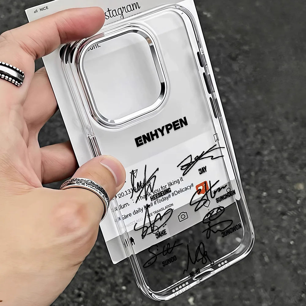 Kpop E-ENHYPENS Phone Case For iPhone 17 16e 16 15 14 13 12 11 mini Pro Max X XR XSMAX 8 7 Air Plus Transparent Soft Cover