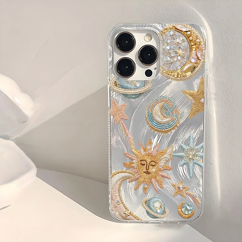 Gold Pink Blue Star Moon Sun Planet Printed TPU Silicone Case For iPhone 17 16 15 14 13 12 11 Pro Max X XR XS 15 Plus 16E Cover