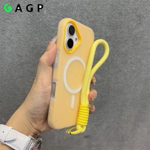17 ProMax for Magsafe Jelly Candy Color Contrast Lanyard Case for iPhone 17 Air 16 15 14 13 Pro Max Plus 11 12 Wrist Strap Cover