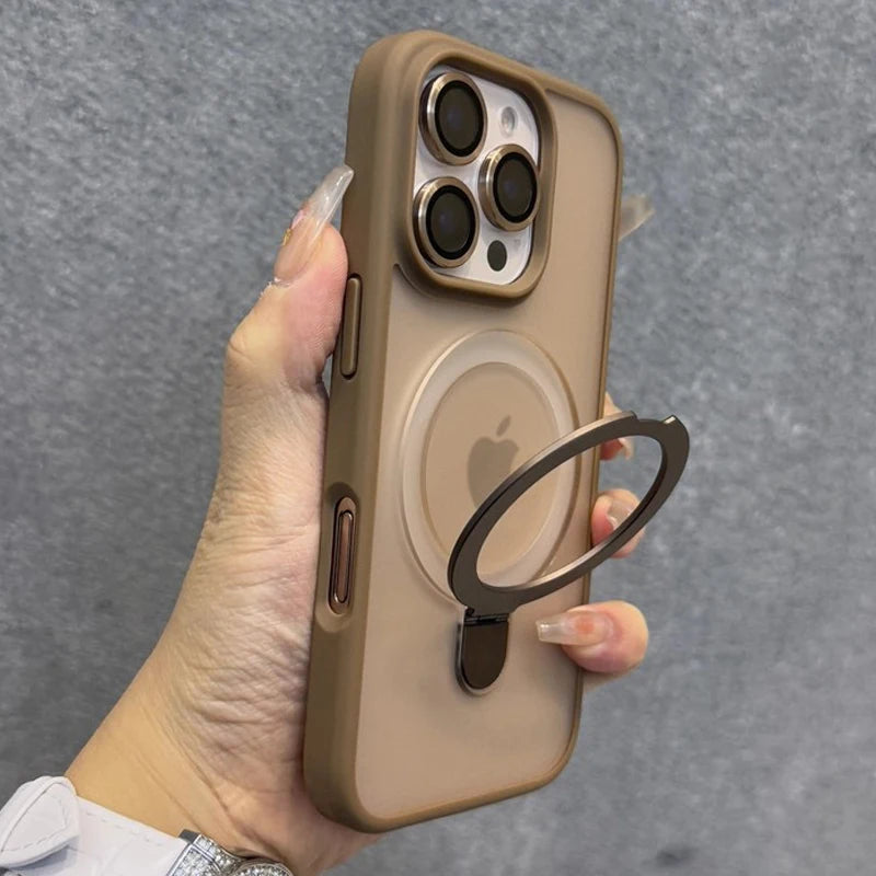 Matte Ring Holder Glass Lens Phone Case For iPhone 16 15 14 13 12 11 17 Pro Max 17 Air 16e For Magsafe Wireless Magnetic Cover