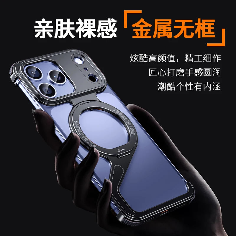 Z-Shaped Metal Frame Magsafe Phone Case For iPhone 17 16 15 14 13 Pro Max Aluminum Frameless Magnetic Bracket Shockproof Cover