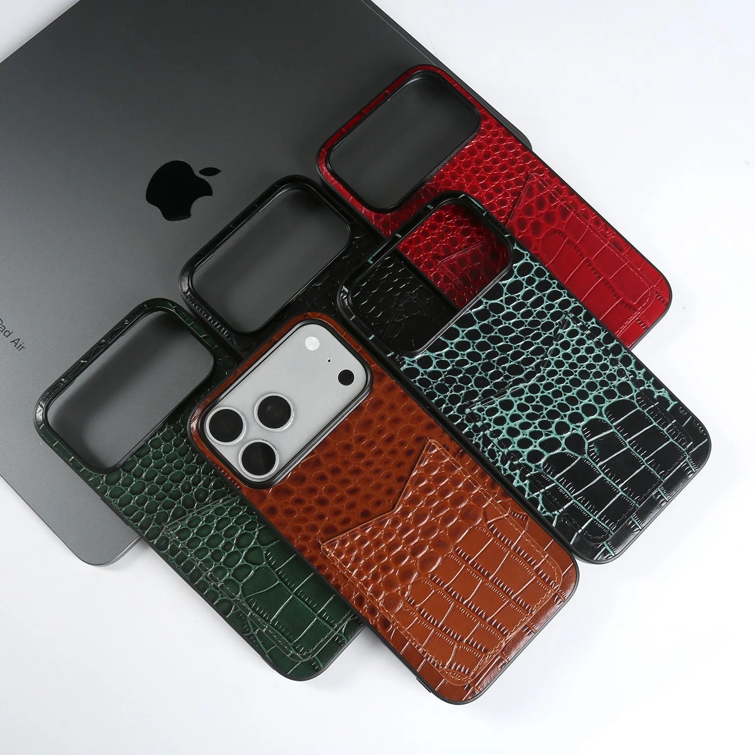 Real Leather With Card Holder Case For iPhone 17 Pro max Air 16 pro 15 14 13 12 Luxury  Protective Shell Crocodile Pattern Coque