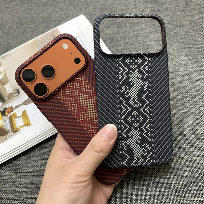 New Kevlar Carbon Fiber Pattern Plastic Phone Case for iPhone 17 16 15 14 13 Pro Max 17ProMax Frameless Cooling Slim Hard Cover