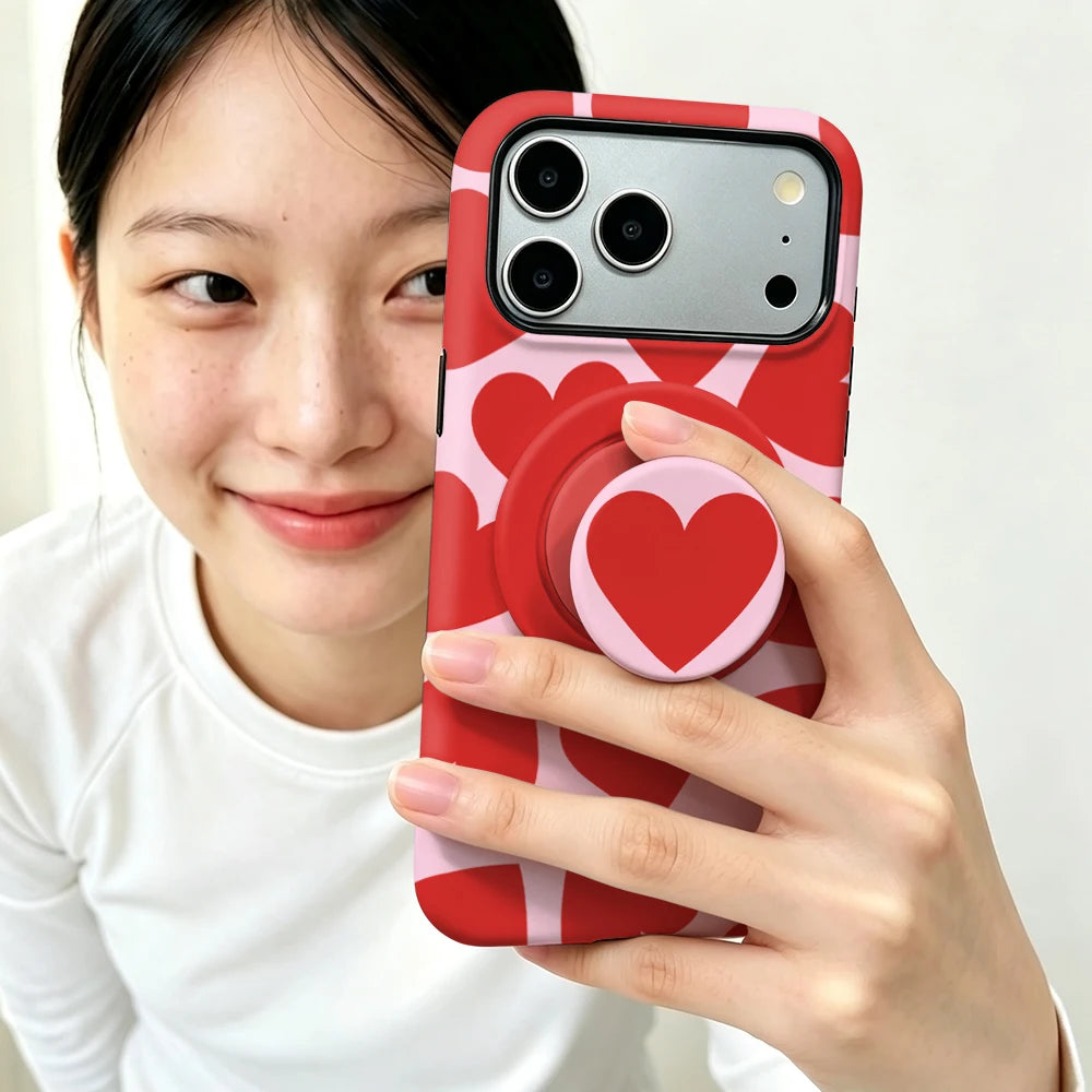 Magnetic Case For iPhone 17 16 15 14 13 12 11 Pro Max Air 16e 7 8 Plus XS Max X XR Love Heart 2 IN 1 Film Phone Holder Case