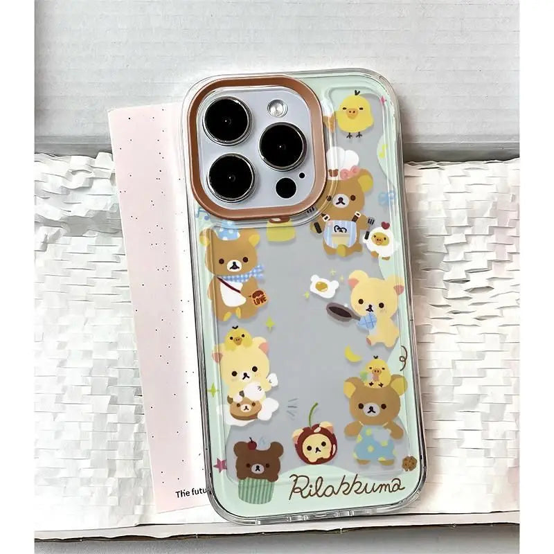 Y2K Cute Bear Rilakkumas Clear Space Phone Case For iPhone 11 12 13 14 15 16 Pro Max Mini X Xs XR 7 8 plus Se2020 Clear Cover