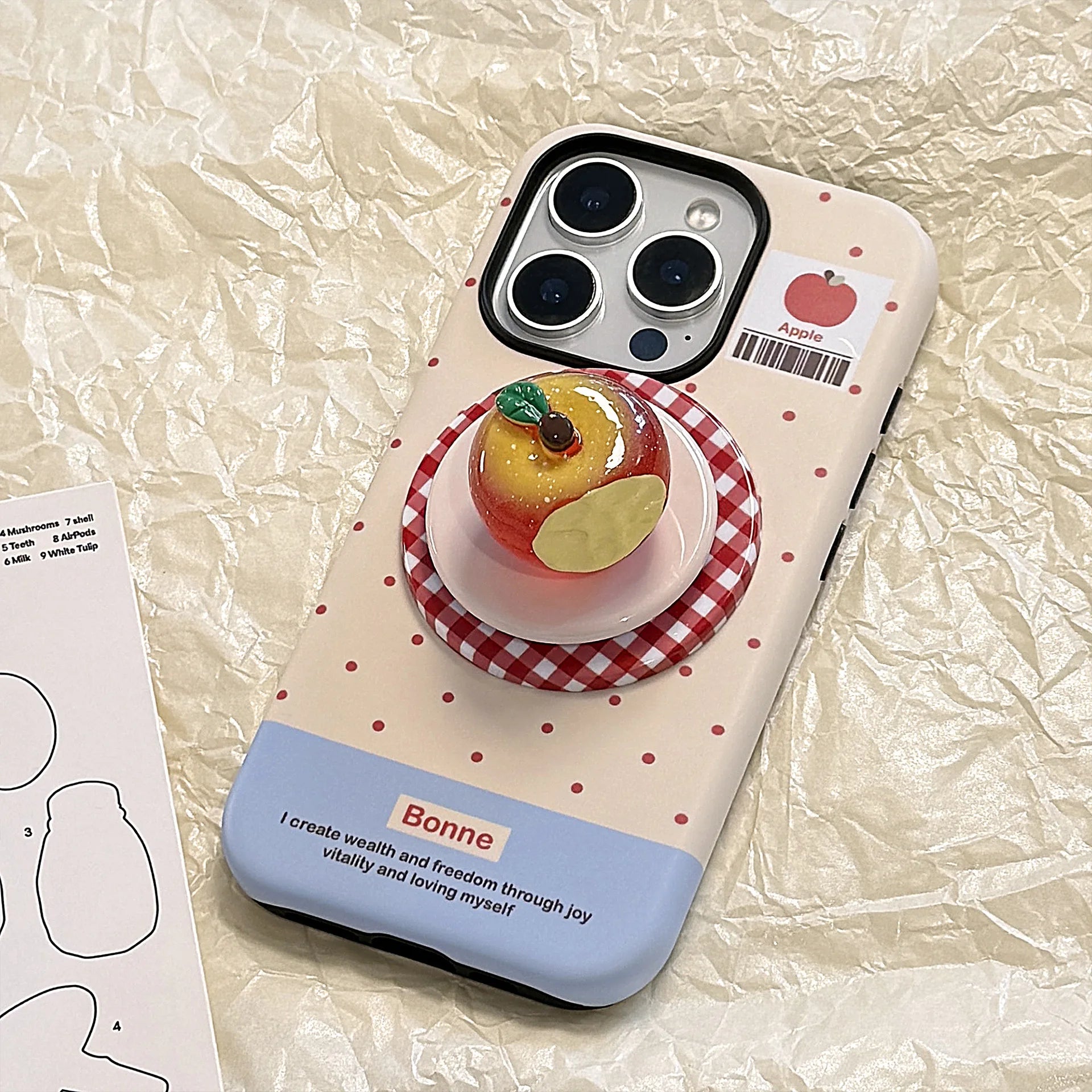 Cute Polka Dots 3D Luminous Crystal Apple Lattice Bracket Magnetic Phone Case For iPhone 12 13 11 14 15 16 17 Pro Max Hard Cover