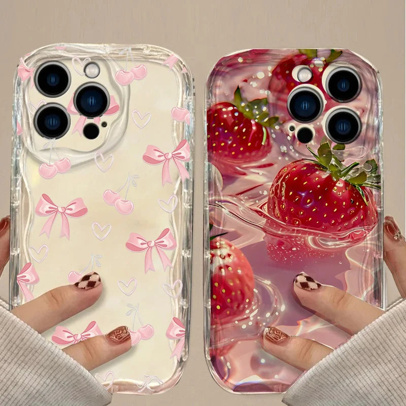 Bow Cherry Strawberry Case For Realme 14 15 16 Pro 8 10 13 11 12 Pro Plus C83 C53 C55 C67 C63 C65 C35 C21Y C25Y C51 Note 60 80