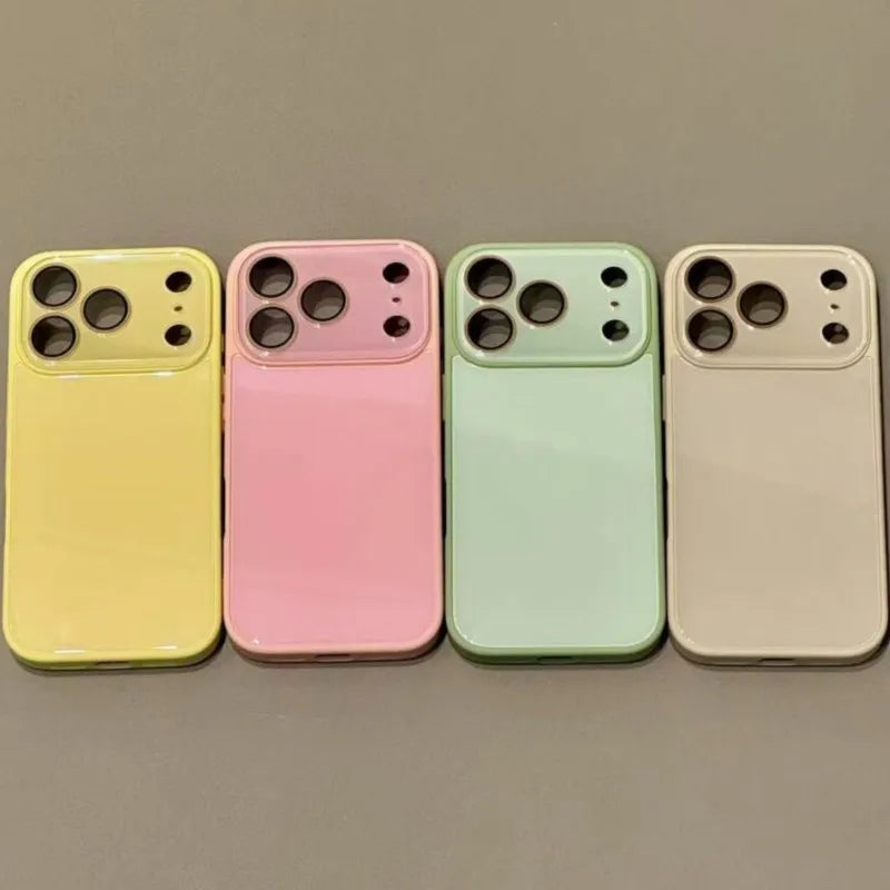 Luxury Candy Color Tempered Glass Camera Protection Case for iPhone 17 16 15 14 13 12 Pro Max Shockproof Bumper Hard Back Cover