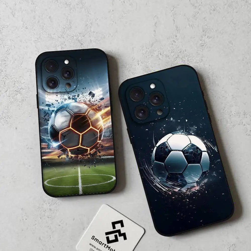 Fire Football Soccer Ball Phone Case Soft TPU Skin-Friendly For IPhone 17/16/15/14/13/12/11 Series: PRO, MAX, PLUS ,Mini
