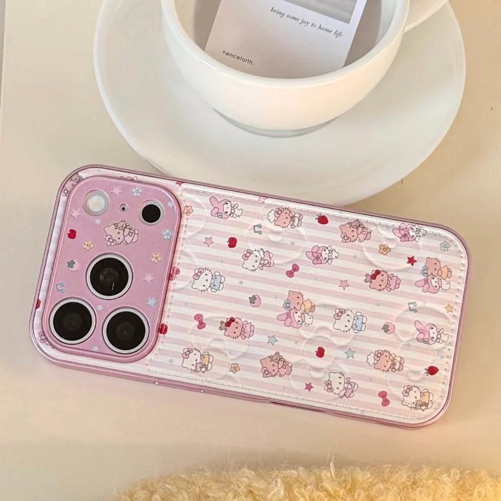 Cute Melody KT Fashion Leather Phone Case for iPhone 17 Pro Max 15 14 Pro 16 Pro Max Cases Protection Cover Cute Cartoon Funda