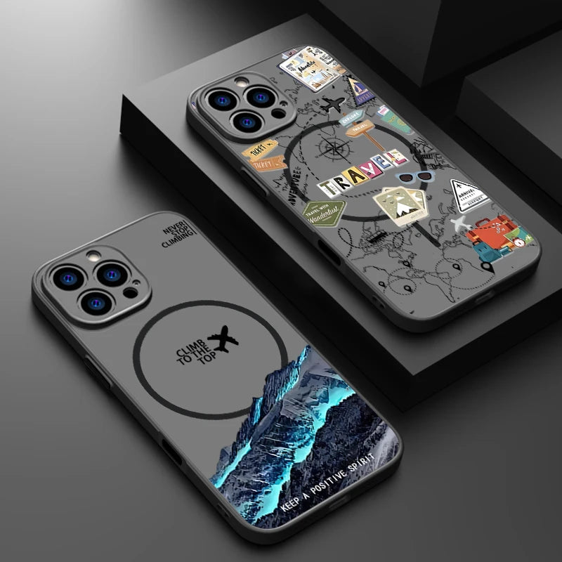 Airplane Landmark Label Pattern Phone Case For iPhone 17 Pro 16 15 14 13 Pro 16e Max For Magsafe Wireless Charge Magnetic Cover