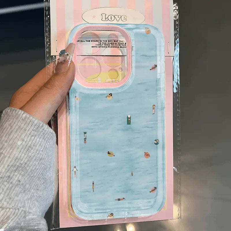 Summer Swimming Crowd Phone Case For iPhone 17 16 15 11 12 14 13 Pro Max Mini XS XR 7 Plus 16E Air Shockproof Soft Cover Fundas
