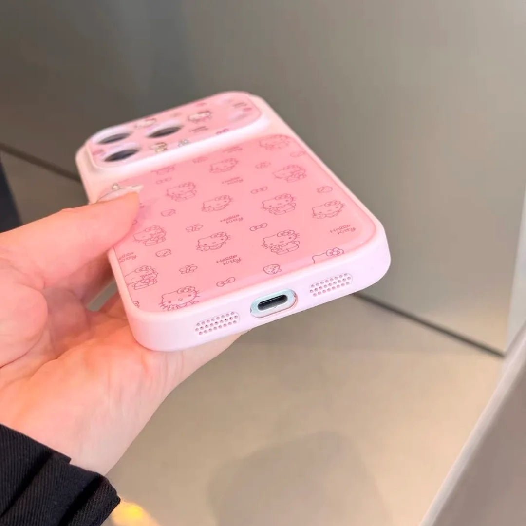 Cute Pink Sanrio Full Screen KT Camera Protection Phone Case For iphone 17 16 15 14 Pro Max Acrylic Shockproof Hard Back Cover