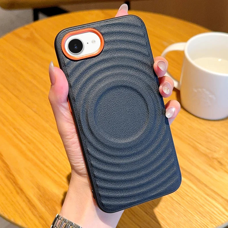 For iphone 17E 16E Case Magnetic Metal Alloy Camera Protection Independent Buttons Vegan Leather Case Cover