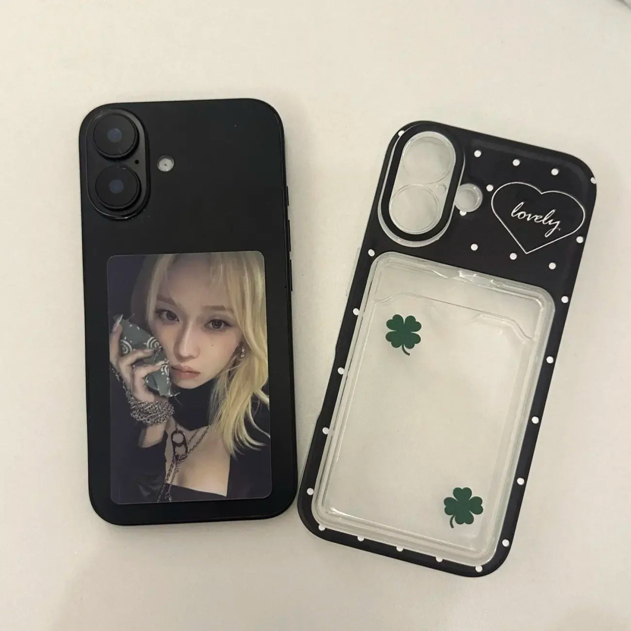 Korean ins Cute Polka Dot Cartoon Clover Card Set Phone Case For iPhone 17 AIR 16 15 14 13 12 11 Pro XR Max 7 8 Plus Y2K Cover ﻿