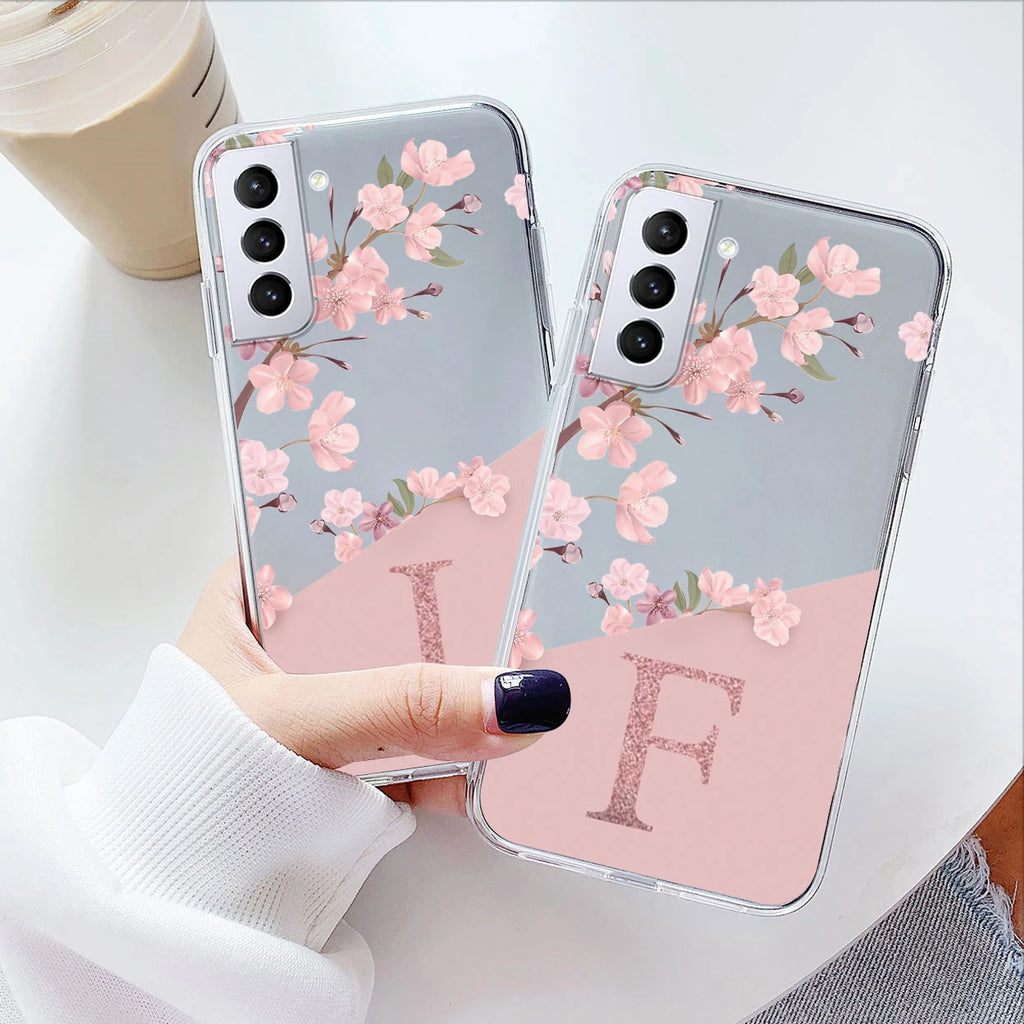 For Samsung Galaxy S21 S23 FE Plus Ultra Phone Case Soft Slim Luxury A-Z Letters Back Cover Funda Clear Bumper Transparent Shell