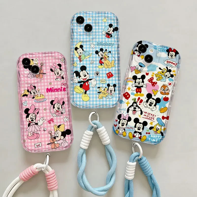 Sweet Cute Mickey Minnie Mouse Lanyard Case For Xiaomi Redmi Note 15 Pro 5G 15A 15C 15 14C 13C Note 14 13 12 Pro Plus 5G Cover