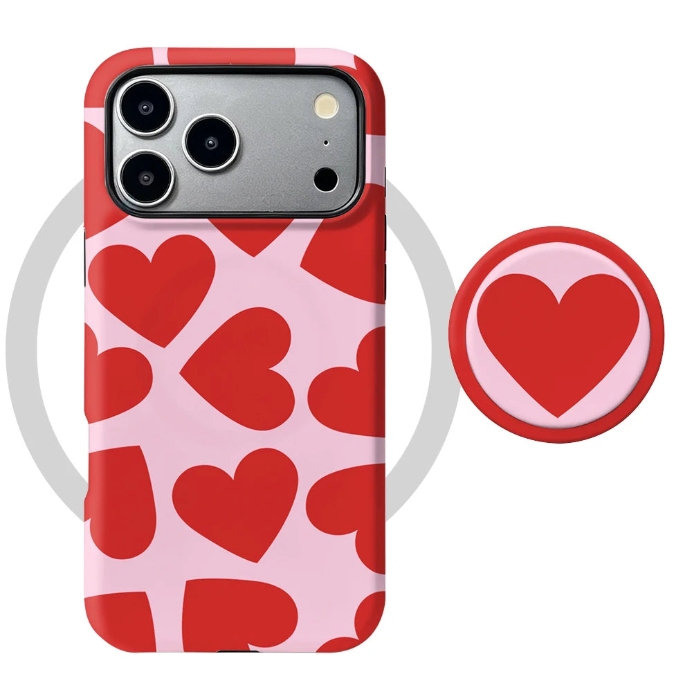 Magnetic Case For iPhone 17 16 15 14 13 12 11 Pro Max Air 16e 7 8 Plus XS Max X XR Love Heart 2 IN 1 Film Phone Holder Case
