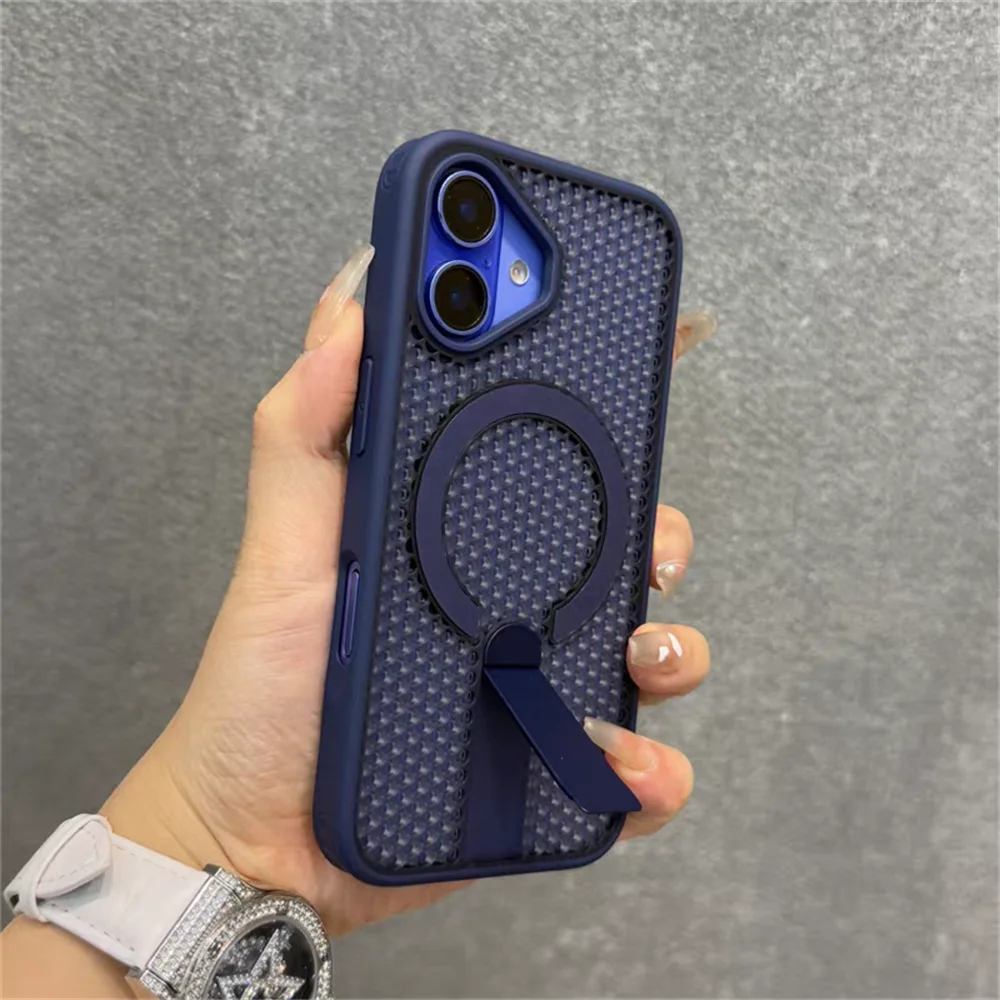 Heat Dissipation For Magsafe Magnetic Bracket Case For iPhone 17 Air 16 E 15 14 Plus 13 12 Pro Max 11 XR Breathable Stand Cover