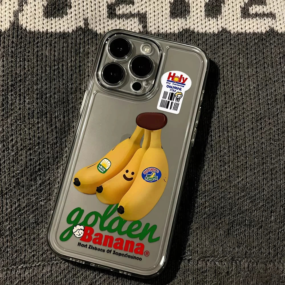Cartoon Smiley Banana Fruit Sticker Phone Case For Samsung Galaxy S26 S23 S24 S25 Ultra S22 S21 S20 Plus FE A50 A52 Cover