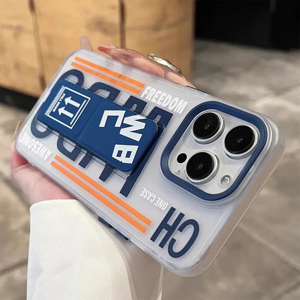 Matte Anti-slip Wristband Holder Phone Case for iPhone17 15 14 13 16 Pro Max Full Shockproof Folding Bracket Hard Bumper Cover