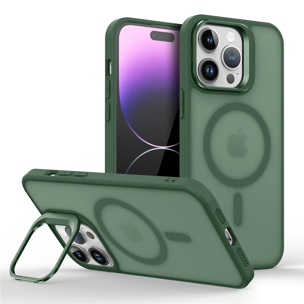 Magnetic Metal Lens Stand Holder Case For iPhone 12 11 Pro Max 12 Mini 12Pro 11Pro Magsafe Matte Skin Wireless Charging Cover