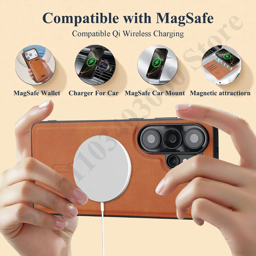 2 in 1 Leather Wallet Case For Samsung Galaxy S26 S25 Ultra S24 Plus S23 S26U S25U Wireless Charging Card Slots Phone Cover