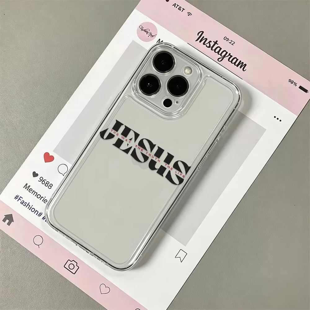 Letter Print Jesus Misplaced Font Clear Phone Case for iPhone 17 Pro Max 16 15 Pro 14 13 12 11 XR 17Air Plus Silicone Cover