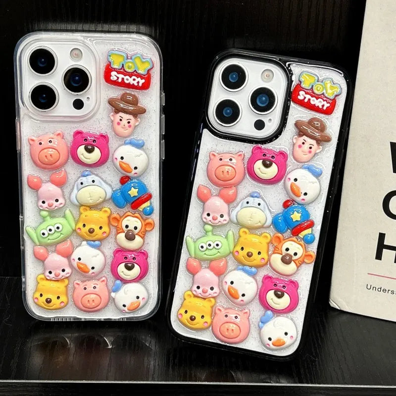 Cute 3D cartoon strawberry bear toy mobilization dropper phone case for iPhone 16 15 14 13 12 11 Pro Max Plus protective case.