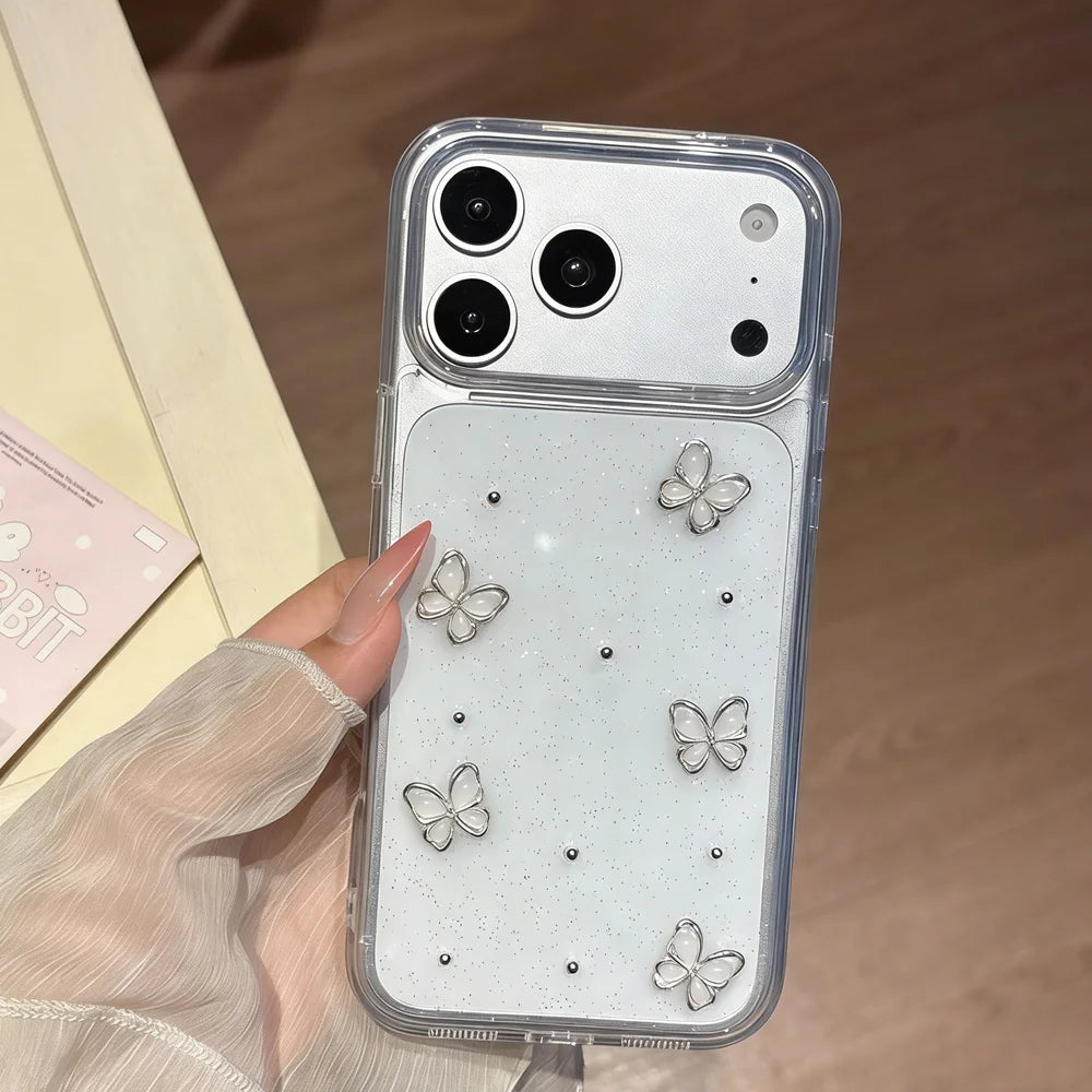 Luxury 3D Butterfly Bling Glitter Clear Phone Case For iPhone 17 16 15 14 13 12 11 Pro Max Soft Shockproof Protective Cover