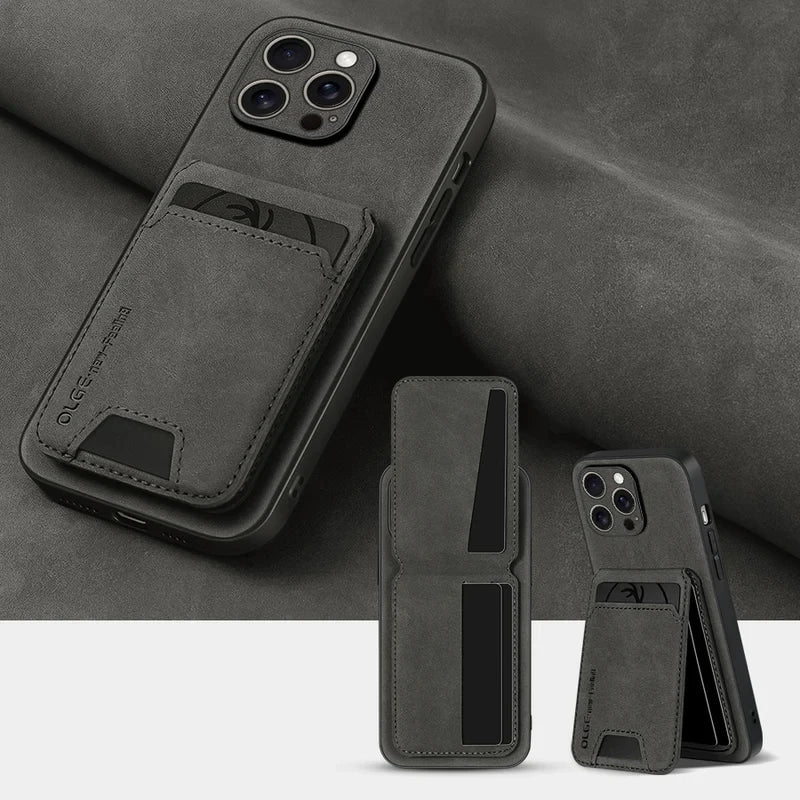 Luxury leather card holder phone case for iPhone 16E 16 17 15 14 13 11 Pro max wallet card bag PU leather shockproof back cover