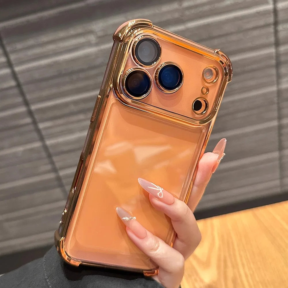 Luxury Buffer Impact Shockproof Plating Transparent Phone Case For iPhone 17 16 15 14 13 12 11 Pro Max Plus Air Clear Back Cover