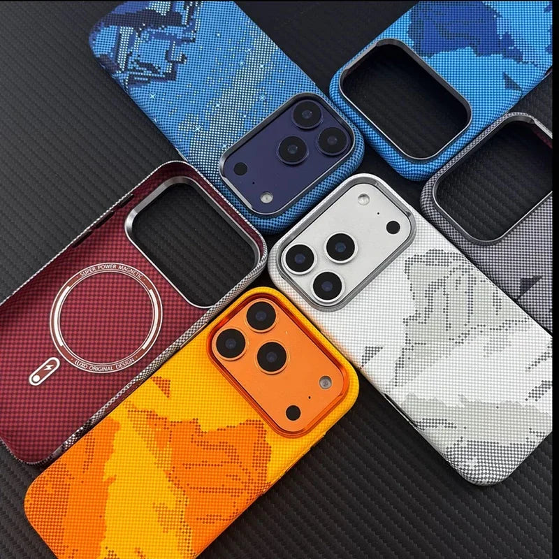 Luxury Ultra Thin Carbon Fiber Magnetic Case for iPhone 17 16 15 Pro Max Magnets Wireless Charging Alloy Lens Shockproof Cover
