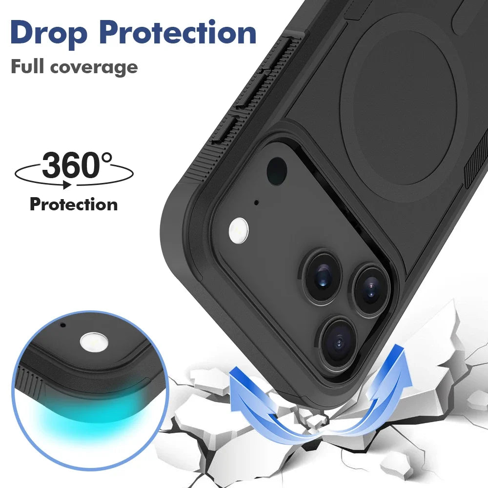 Heavy Armor Defender Magnetic Charging Case for IPhone 17 Pro Max Air 16 15 14 Plus 13 12 Ott Box Shockproof Matte Protect Cover