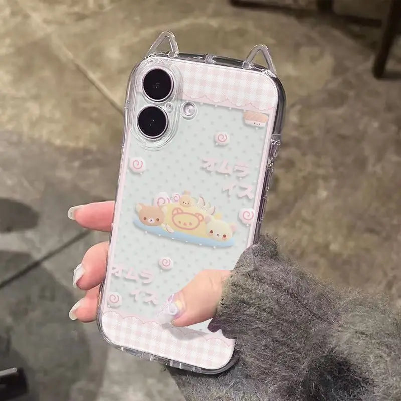 Japanese Bear Cute Phone Case For iPhone 17 Pro Max Air X XR XS Max 7 8 Plus 16 15 14 13 12 11 Fashion Kawaii Back Cover Y2K