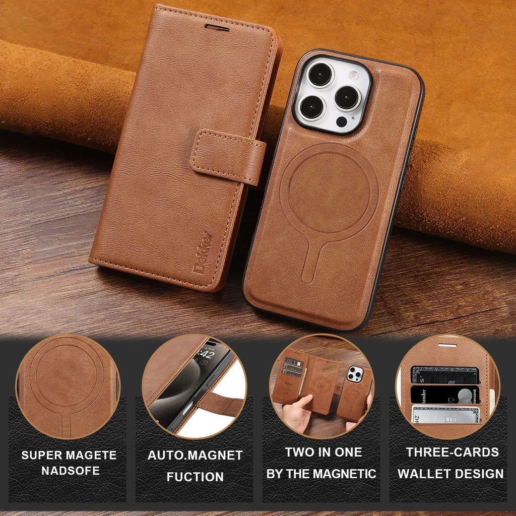 2 in 1 Detachable Card Solt Magnetic Wallet Leather Case For iPhone 16 Pro Max 15 Plus 14 13 12 Flip Bag Business For Magsafe