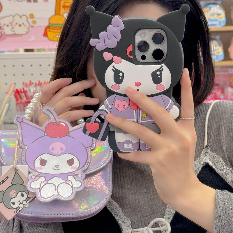 Cute 3D Cartoon Kuromi Phone Case for iPhone 17 Pro17 16 15 14 13 12 11 Pro Max 16 Plus Shockproof Soft Silicone Phone Cases