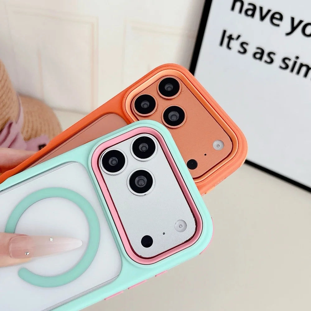 Transparent Contrasting Colors Magnetic Case for iPhone 17 Pro Max 16 15 14 13 12 Pro Max 17 Air Plus Shockproof PC TPU Cover