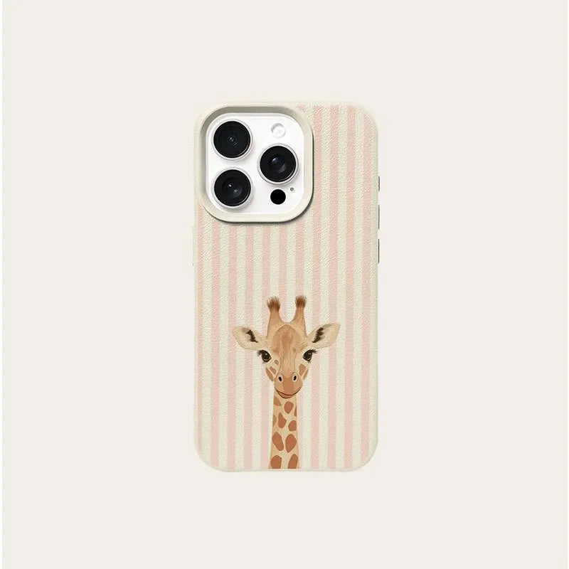 Cute Pink Striped Giraffe Pattern Phone Case For iPhone 17 16 Pro Max 16 15 14 Plus 13 12 11 Pro Max 17Air X XR XS Soft Cover
