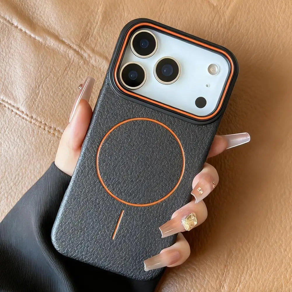 Lichee Pattern Magnetic Phone Case for iPhone 17 Series, For MagSafe Color-Block TPU Cover, Shockproof Protective Matte Shell