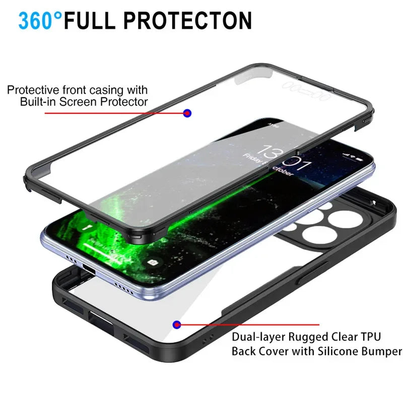 360 Full Body Front+Back Clear Phone Case For iPhone 16 16E 15 14 13 11 12 Pro Max XS X XR 7 8 Plus Silicone Shockproof Cover