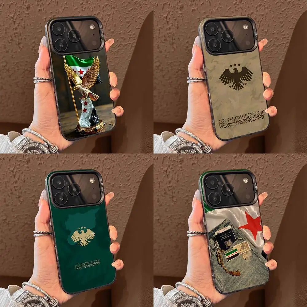 Syria Eagle Flag National Emblem Phone Case For iPhone 17,16,15,14,13,12,Pro,Max,Plus,E,SE4,Air,Mini Black IMD Box