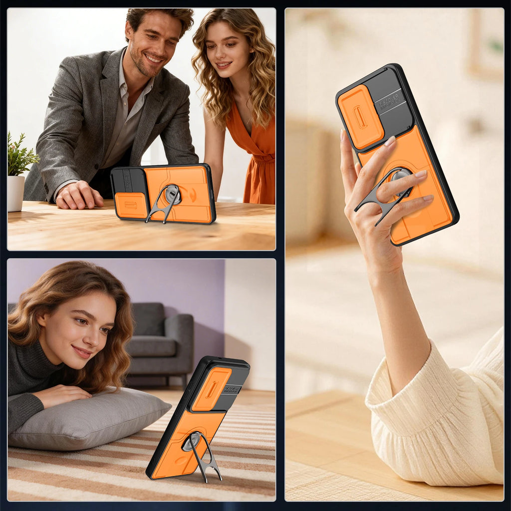Case For Samsung Galaxy A37 A57 A56 A36 A26 A16 A55 A35 A25 A17 A07 A05 A53 5G Slide Camera Protect Magnetic holder Armor Cover