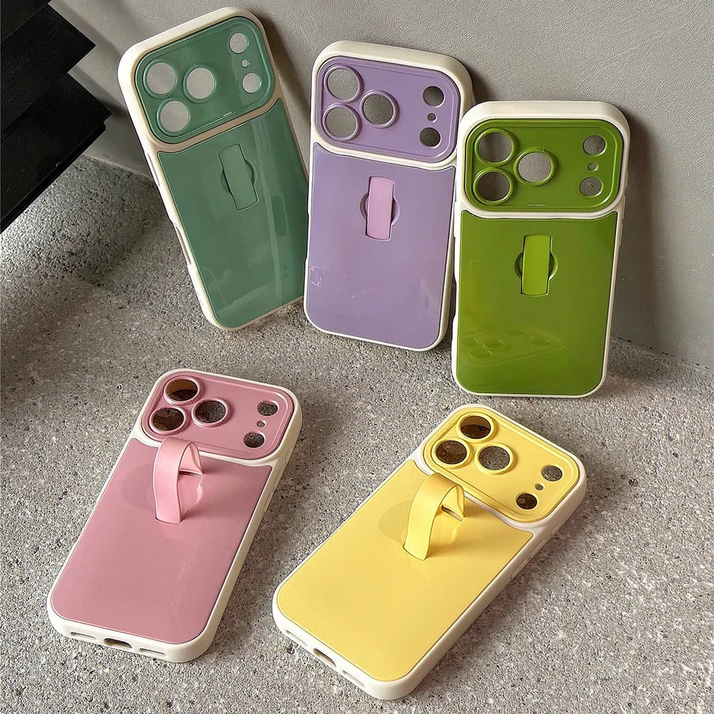 Summer Simple Candy Color Invisible Ring Buckle Stand Case For iPhone 17 16 15 14 13 Pro Max Shockproof Grip Bracket Phone Cover