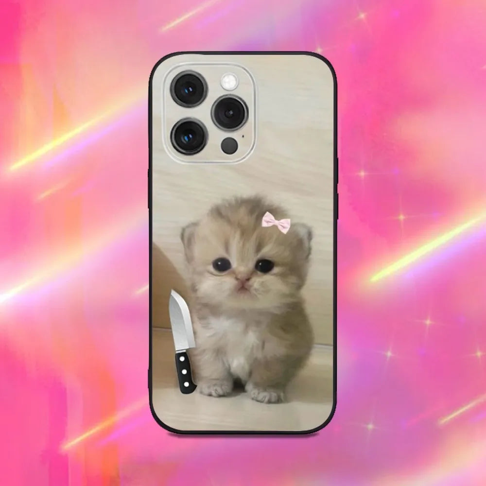 Funny Cute Cat Phone Case For iPhone 17 16 15 14 13 12 11 Pro Max Mini SE 7 8 Plus 17E Air Shockproof Non-Slip Soft Back Cover