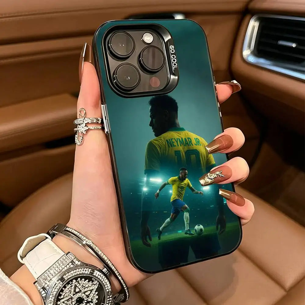 10-N- Neymar Football Phone Case For iPhone 17,16,15,14,13,12,11 Plus Pro Max Colored Silver Phone Case