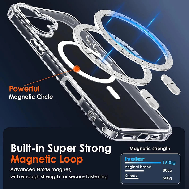 Luxury Magnetic Wireless Charge For Magsafe Case for iPhone 17 16 15 14 13 12 11 Pro Max Plus Mini Back Cover Transparent  2030