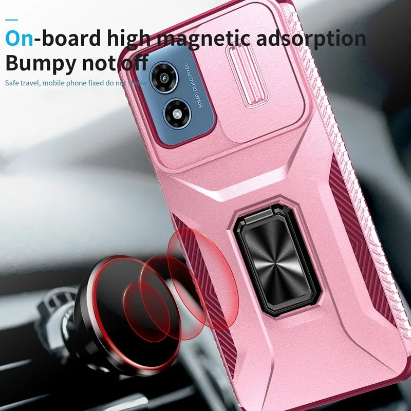 Military Grade Ring Holder Case For Motorola Moto G Play 4G 2024 Cases MotoG Play 4G 2024 Heavy Duty Camera Lens Slide Cover