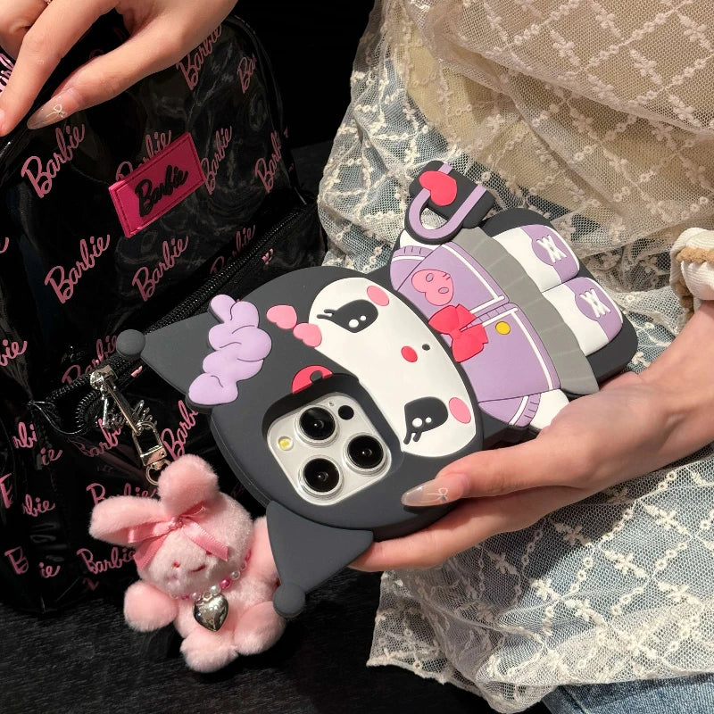 Cute 3D Cartoon Kuromi Phone Case for iPhone 17 Pro17 16 15 14 13 12 11 Pro Max 16 Plus Shockproof Soft Silicone Phone Cases